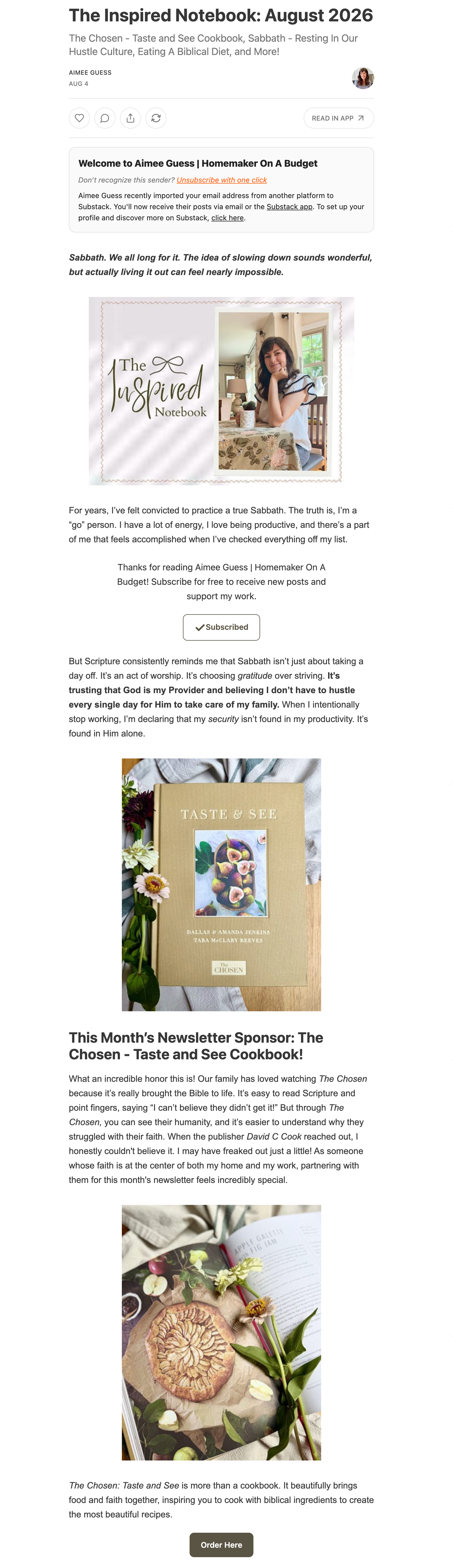 Aimee Guess — The Inspired Notebook newsletter feature, as sent August 4